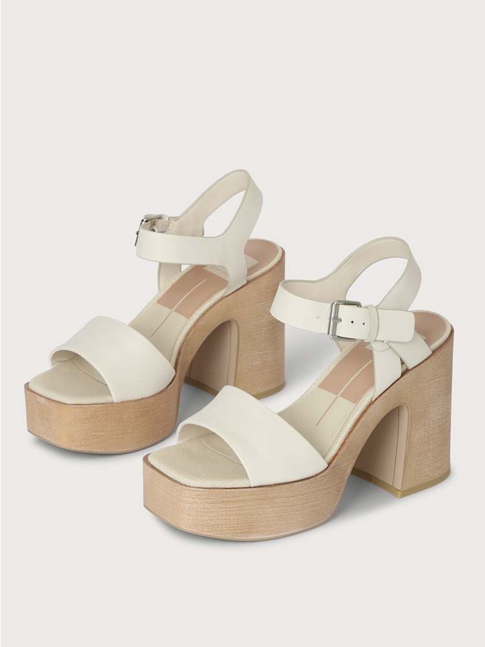 Dolce Vita Wallis Ivory Leather Wooden Platform High Heel Sandals - Picture 2 of 13